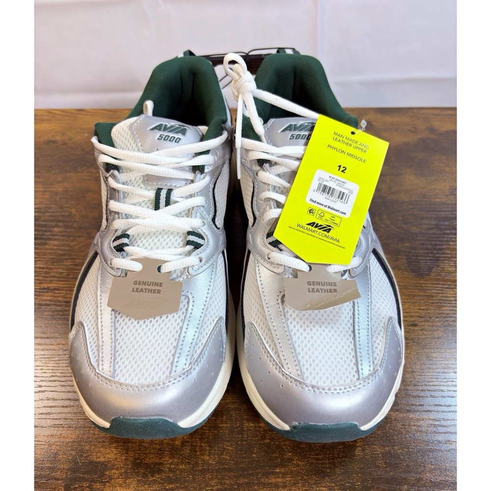 Avia 5000 Men's White/Silver/Green/Black Size 12 Low Top Leather Sneaker SR-538